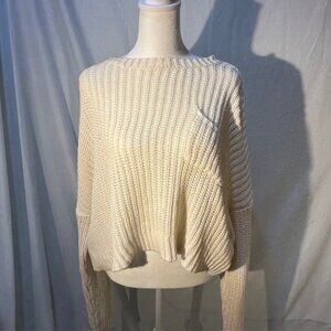 Others Follow Oversized Cropped Crewneck Sweater White Shaker Stitch Knit Large